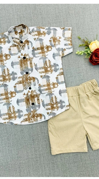 Mayawye Boy's Cotton Blend Printed Short Sleeve Shirt and Shorts Set (MultiColor)