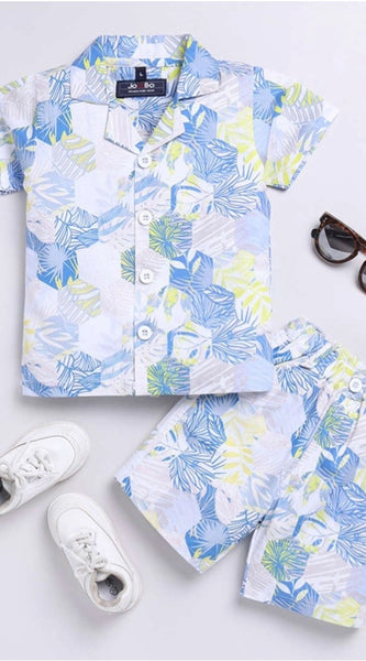 Mayawye Boy's Cotton Blend Printed Short Sleeve Shirt and Shorts Set (MultiColor)