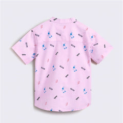Mayawye Boy's Cotton Blend Printed Short Sleeve Shirt and Shorts Set (Pink)