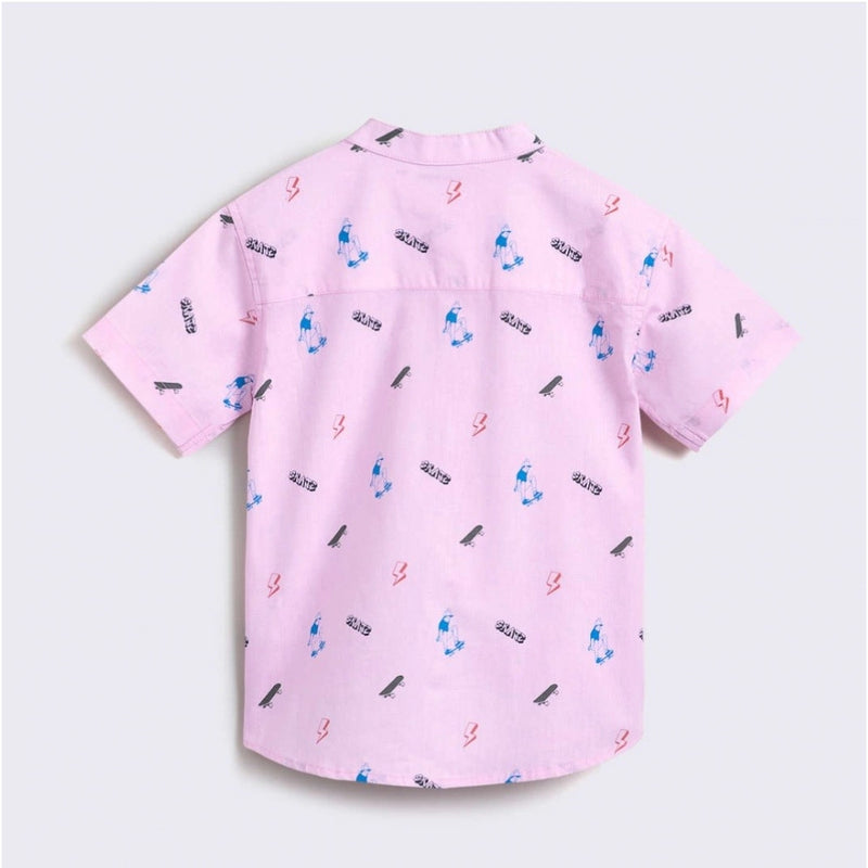 Mayawye Boy's Cotton Blend Printed Short Sleeve Shirt and Shorts Set (Pink)