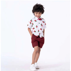 Mayawye Boy's Cotton Blend Printed Short Sleeve Shirt and Shorts Set (White)