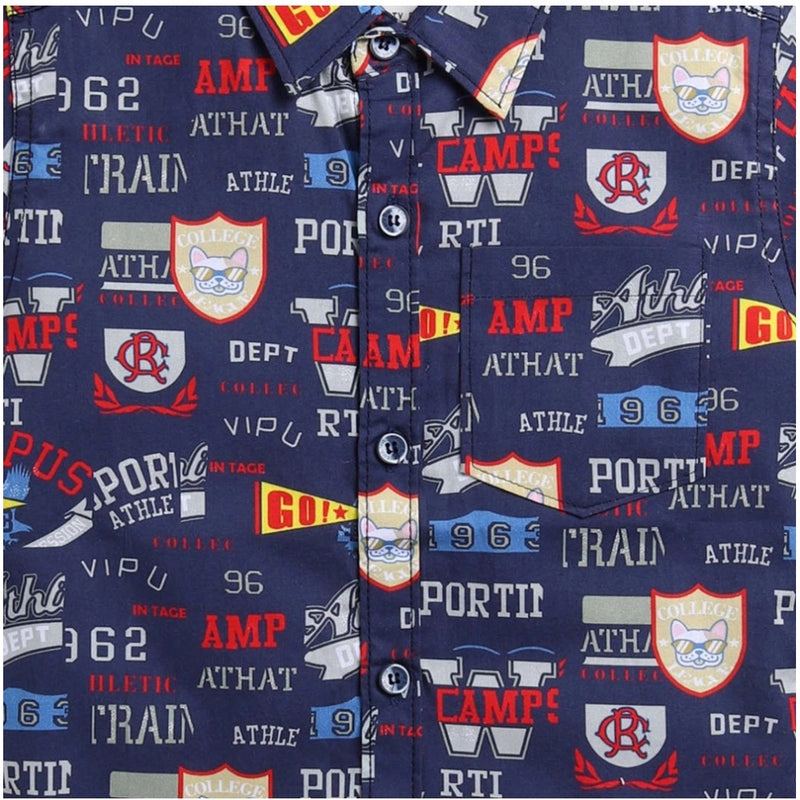 Mayawye Boy's Cotton Blend Printed Short Sleeve Shirt (Navy Blue)