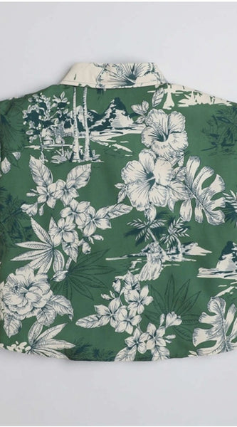 Mayawye Boy's Cotton Blend Printed Short Sleeve Shirt (Green)