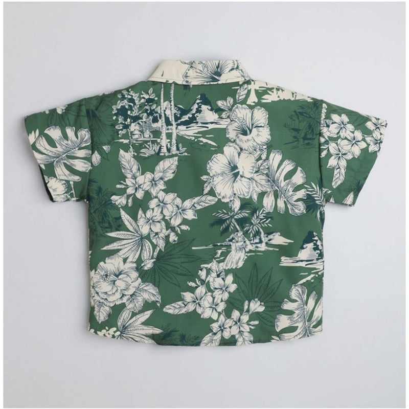 Mayawye Boy's Cotton Blend Printed Short Sleeve Shirt (Green)
