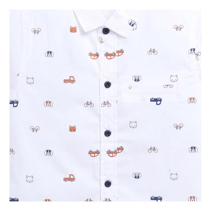 Mayawye Boy's Cotton Blend Printed Short Sleeve Shirt and Shorts Set (White)