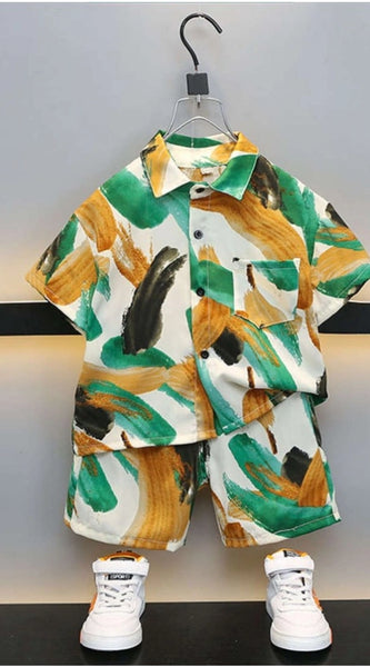 Mayawye Boy's Lycra Blend Printed Short Sleeve Shirt and Shorts Set (MultiColor)