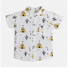 Mayawye Boy's Cotton Blend Printed Short Sleeve Shirt and Shorts Set (White)