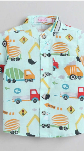 Mayawye Boy's Cotton Blend Printed Short Sleeve Shirt and Shorts Set (MultiColor)