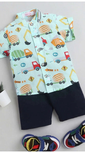Mayawye Boy's Cotton Blend Printed Short Sleeve Shirt and Shorts Set (MultiColor)