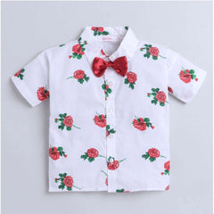 Mayawye Boy's Cotton Blend Printed Short Sleeve Shirt and Shorts Set (White)