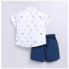Mayawye Boy's Cotton Blend Printed Short Sleeve Shirt and Shorts Set (White)