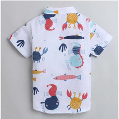 Mayawye Boy's Cotton Blend Printed Short Sleeve Shirt and Shorts Set (White)