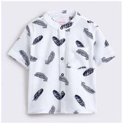 Mayawye Boy's Cotton Blend Printed Short Sleeve Shirt and Shorts Set (White)