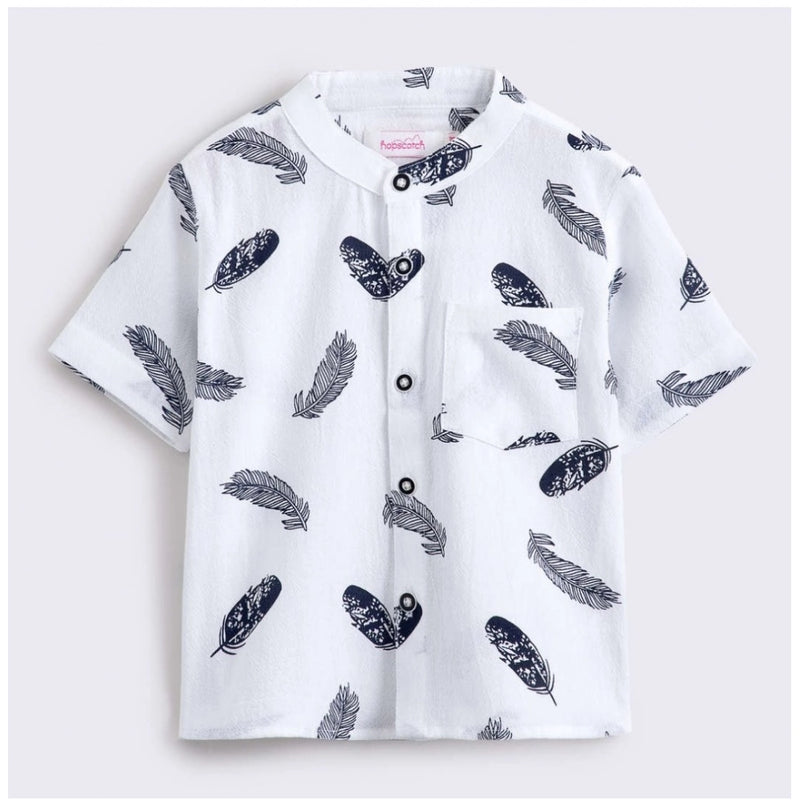 Mayawye Boy's Cotton Blend Printed Short Sleeve Shirt and Shorts Set (White)