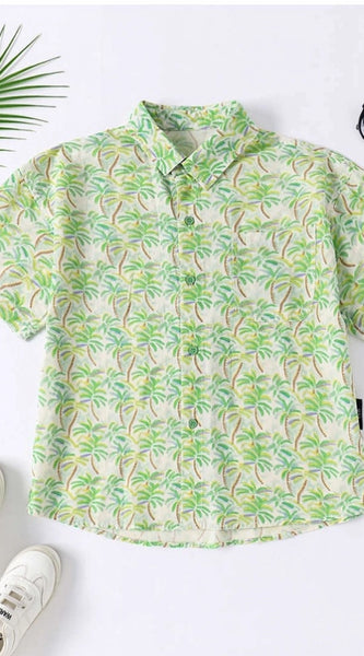 Mayawye Boy's Cotton Blend Printed Short  Sleeve Shirt (Green)