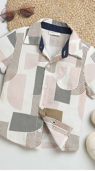 Mayawye Boy's Cotton Blend Printed Short Sleeve Shirt (MultiColor)
