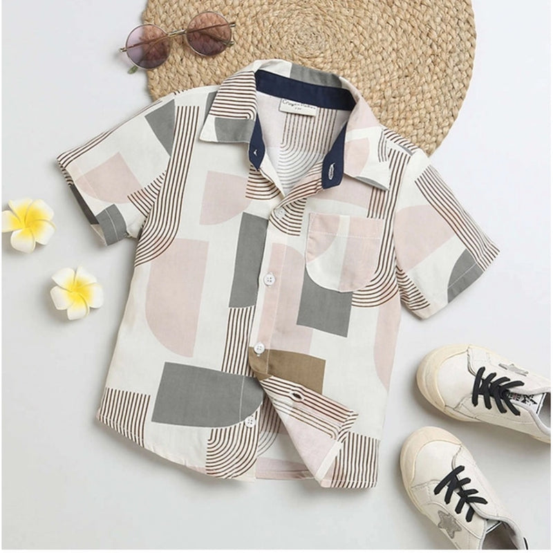 Mayawye Boy's Cotton Blend Printed Short Sleeve Shirt (MultiColor)