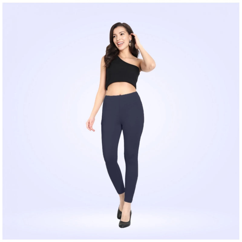 Mayawye Women's Cotton Blended Solid Ankle legging (Navy)