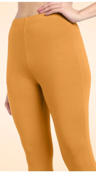 Mayawye Women's Cotton Blended Solid Ankle legging (Mustard Yellow)