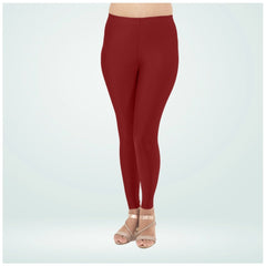 Mayawye Women's Cotton Blended Solid Shimmer Ankle leggings (Maroon)
