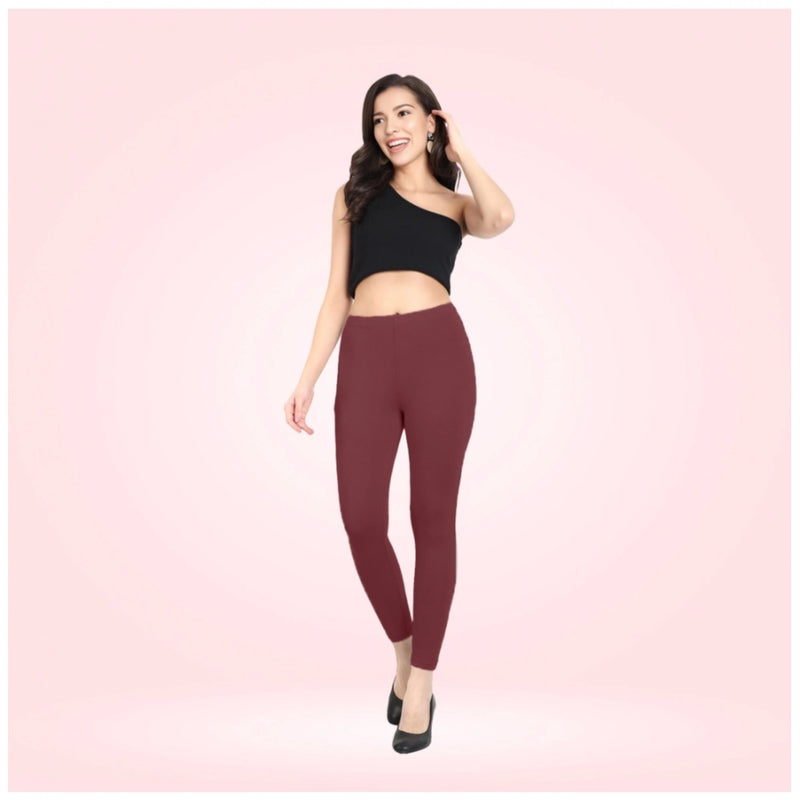 Mayawye Women's Cotton Blended Solid Ankle legging (Maroon)
