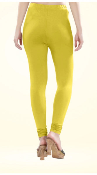 Mayawye Women's Cotton Blended Solid Churidar leggings (Lemon Yellow)