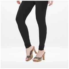 Mayawye Women's Cotton Blended Solid Churidar leggings (Black)