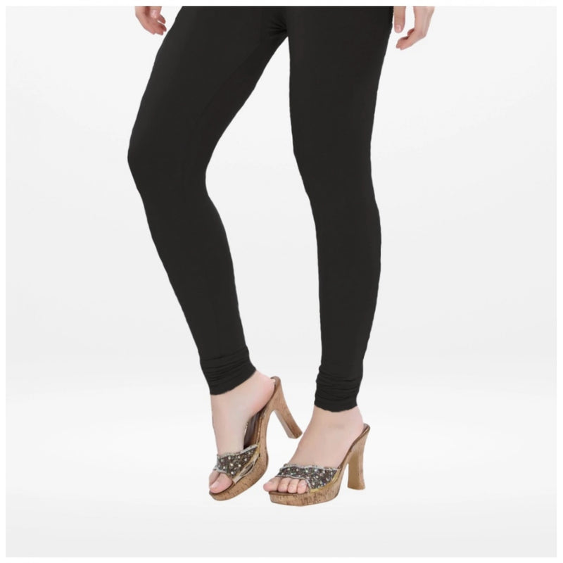 Mayawye Women's Cotton Blended Solid Churidar leggings (Black)