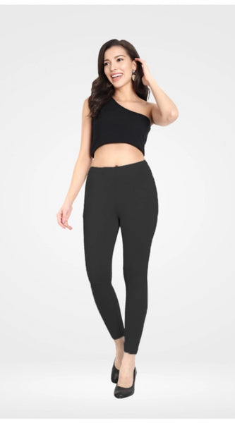 Mayawye Women's Cotton Blended Solid Ankle legging (Black)