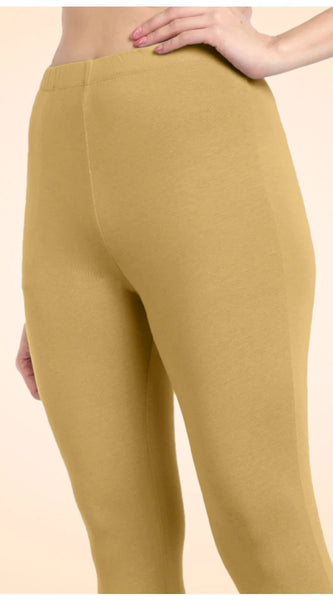 Mayawye Women's Cotton Blended Solid Ankle legging (Beige)