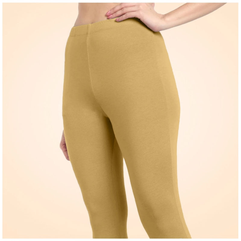 Mayawye Women's Cotton Blended Solid Ankle legging (Beige)