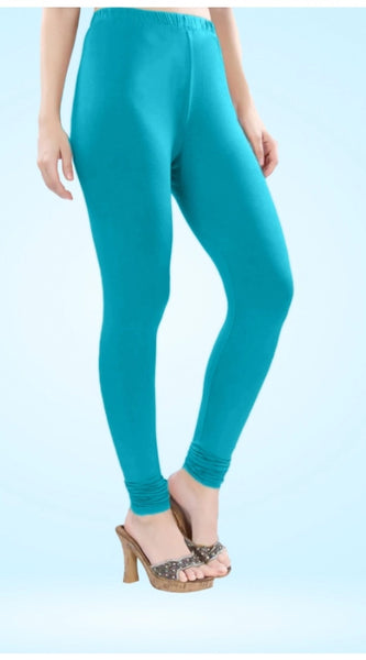 Mayawye Women's Cotton Blended Solid Churidar leggings (Turquoise Blue)