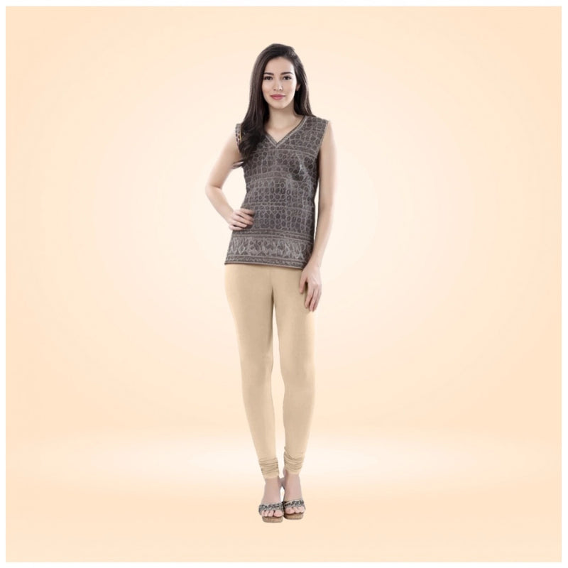 Mayawye Women's Cotton Blended Solid Churidar leggings (Skin)