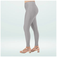 Mayawye Women's Cotton Blended Solid Shimmer Ankle leggings (Silver Gray)