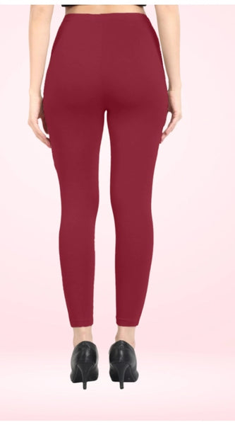 Mayawye Women's Cotton Blended Solid Ankle legging (Red Maroon)