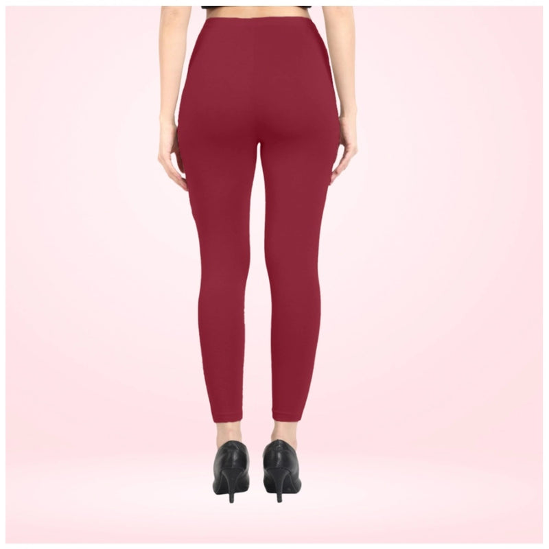 Mayawye Women's Cotton Blended Solid Ankle legging (Red Maroon)
