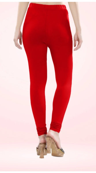 Mayawye Women's Cotton Blended Solid Churidar leggings (Red)