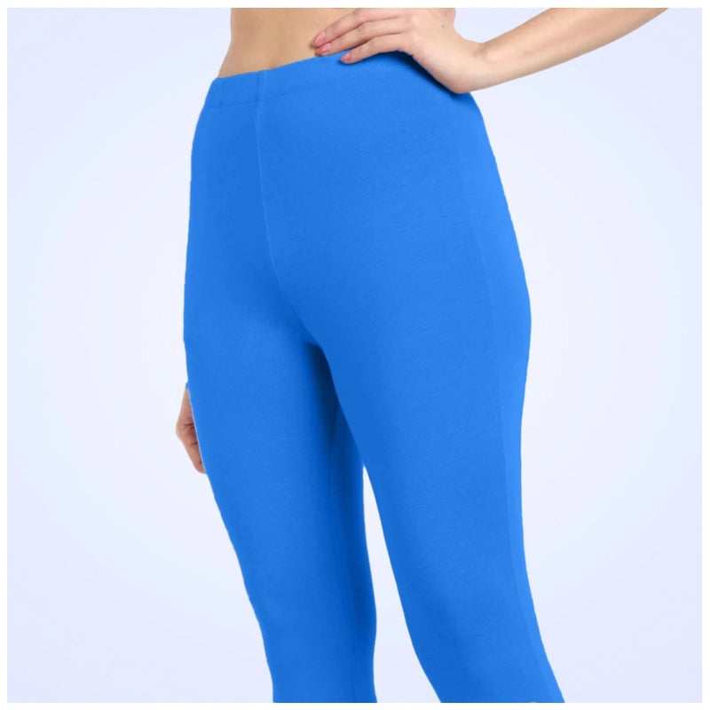 Mayawye Women's Cotton Blended Solid Ankle legging (Blue)