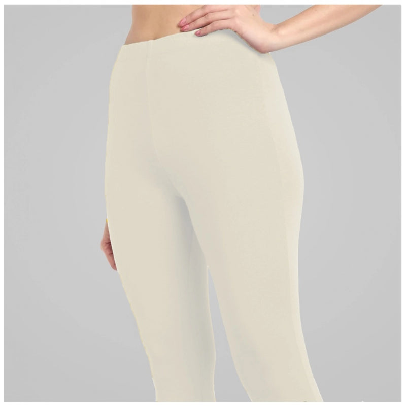 Mayawye Women's Cotton Blended Solid Ankle legging (Off White)