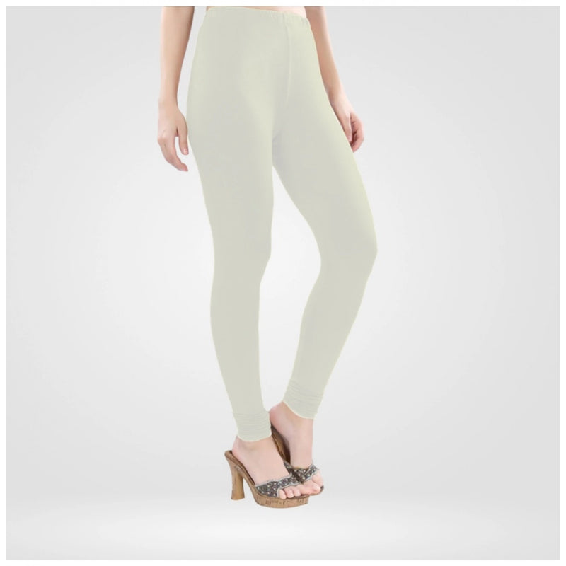 Mayawye Women's Cotton Blended Solid Churidar leggings (White)