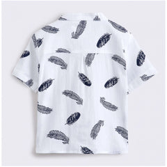 Mayawye Boy's Cotton Blend Printed Short Sleeve Shirt and Shorts Set (White)