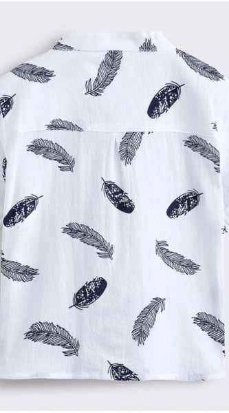 Mayawye Boy's Cotton Blend Printed Short Sleeve Shirt and Shorts Set (White)