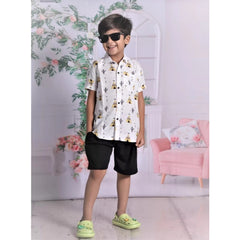 Mayawye Boy's Cotton Blend Printed Short Sleeve Shirt and Shorts Set (White)