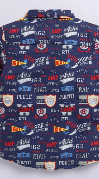 Mayawye Boy's Cotton Blend Printed Short Sleeve Shirt (Navy Blue)