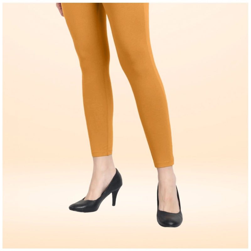 Mayawye Women's Cotton Blended Solid Ankle legging (Mustard Yellow)