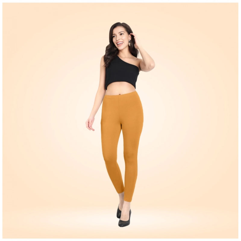 Mayawye Women's Cotton Blended Solid Ankle legging (Mustard Yellow)