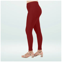 Mayawye Women's Cotton Blended Solid Shimmer Ankle leggings (Maroon)