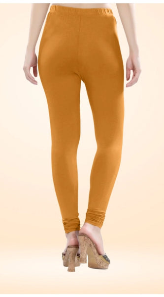 Mayawye Women's Cotton Blended Solid Churidar leggings (Mustard Yellow)