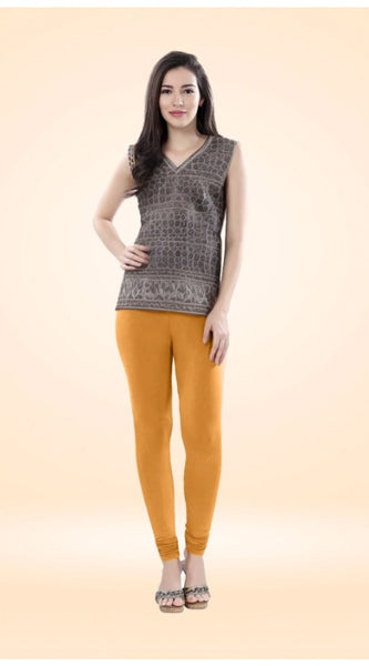 Mayawye Women's Cotton Blended Solid Churidar leggings (Mustard Yellow)