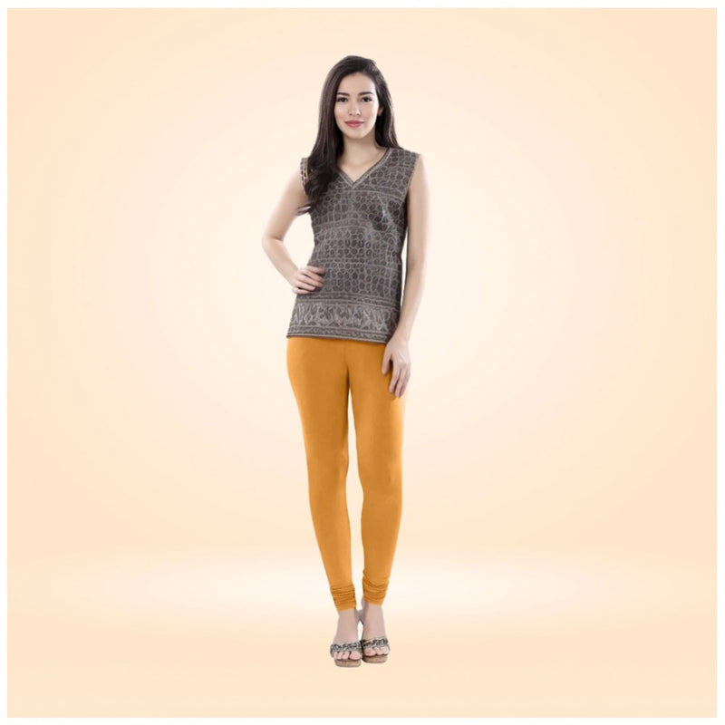 Mayawye Women's Cotton Blended Solid Churidar leggings (Mustard Yellow)
